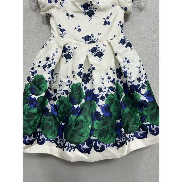 Janie & Jack Floral Dress Sz 3 Satin Ivory Blue & Green Formal Occasion Holiday - Picture 6 of 12